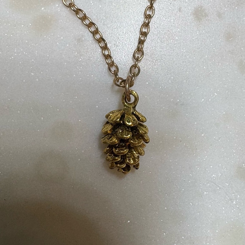 Gold Colored Pinecone Pendant Necklace